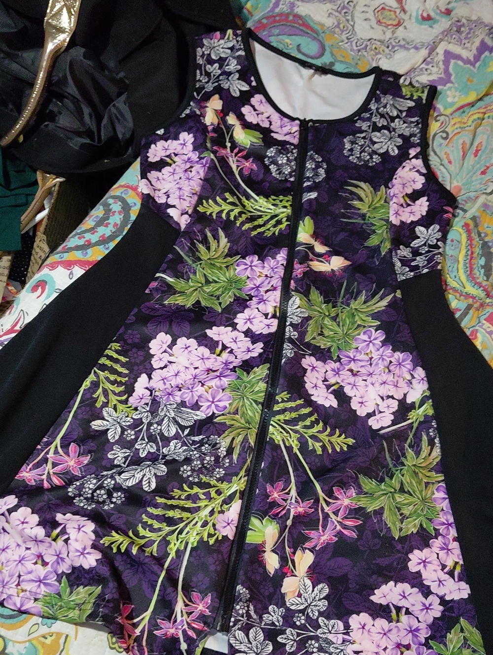 Purple Floral Zip-Front Mini Dress